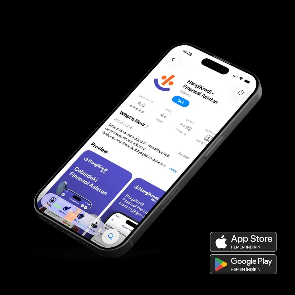 HangiKredi uygulamasını indirme adımı: App Store ve Google Play indirme ekranı